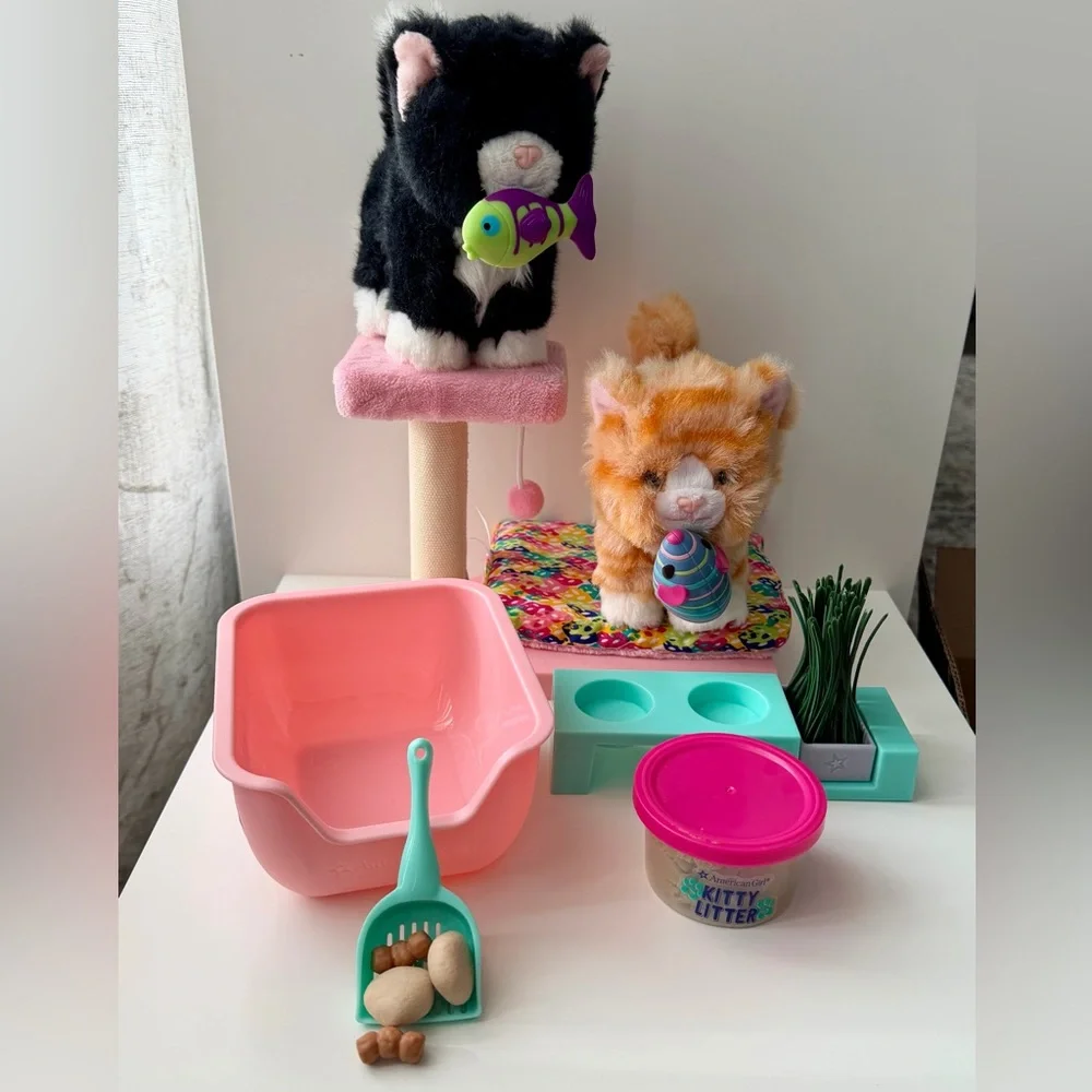 AMERICAN GIRL Cat Care Essentials +Truly Me Orange Tabby & Tuxedo Cats Bundle